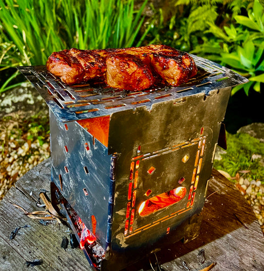 Firebox G2 5 inch folding camp stove in use at outdoor campsite