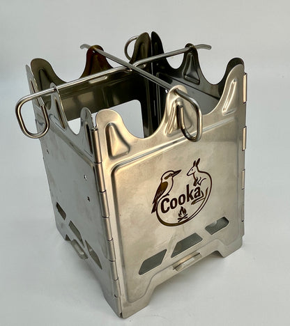Cooka Camp Stove open and assembled showing grate and vent holes