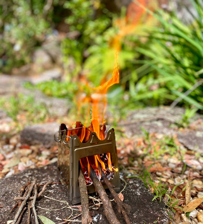 Cooka Camp Stove secondary image showing stove assembled at campsite